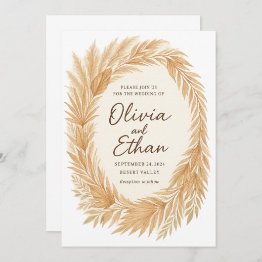 Boho Chic Trouwuitnodiging – Pampagras & Palm Kaart (Voorkant / Achterkant)