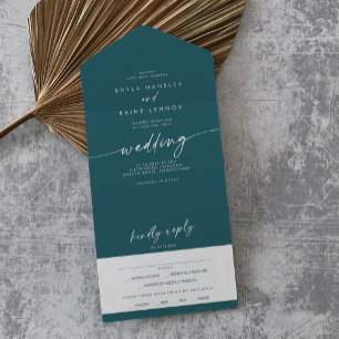 Boho Chic Turkoois Blauwe Maaltijdkeuze RSVP Trouw All In One Uitnodiging
