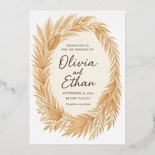 Boho Chic Uitnodiging voor het Huwelijk – Pampas G (Voorkant)