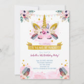Boho Chic Unicorn Face Birthday Uitnodiging (Voorkant)