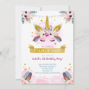 Boho Chic Unicorn Face Birthday Uitnodiging