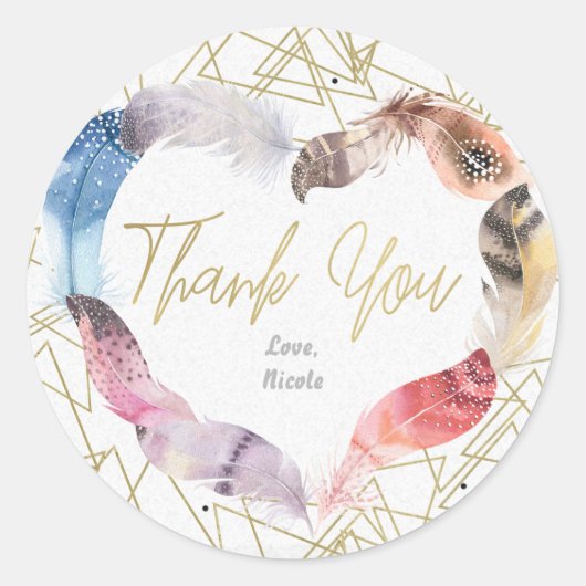 Boho Chic Veerhart Gouden Bedank Favoriet Ronde Sticker (Voorkant)