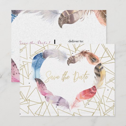 Boho Chic Veerhart Save the Date Modern Aankondigingskaart (Voorkant / Achterkant)