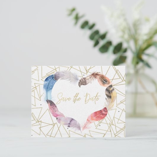Boho Chic Veerhart Save the Date Modern Aankondigingskaart (Staand voorkant)