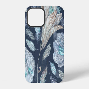 Boho Chic Veren Bloemen: Waterverf Donkerblauw P iPhone 12 Hoesje