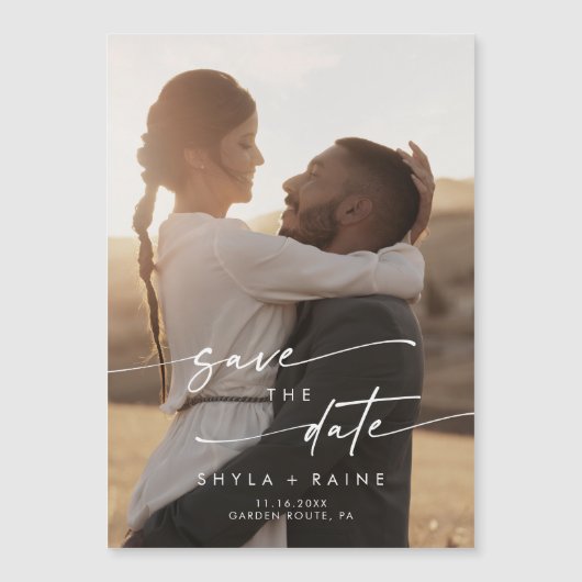 Boho Chic Verloving Foto Bruiloft Save the Date Magnetische Uitnodiging (Voorkant)