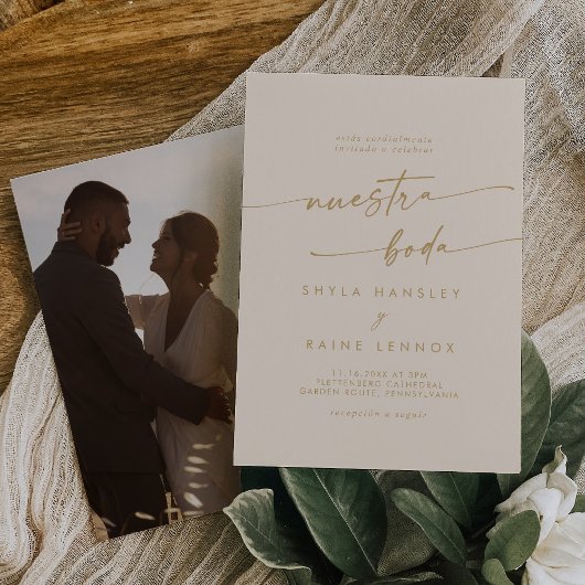 Boho Chic Vintage Gouden Foto Spaanse Trouwdag Kaart