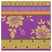 Boho Chic Violet Mustard Yellow Floral Stripes Stof (Close Up)