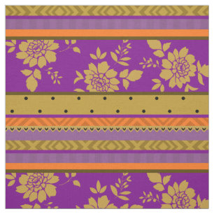 Boho Chic Violet Mustard Yellow Floral Stripes Stof