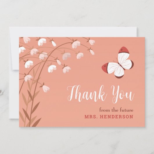 Boho Chic Vlinder Bloemige Elegante Bruiloft Feest Bedankkaart (Voorkant)