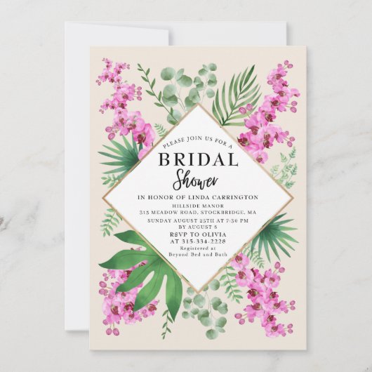 Boho Chic Vrijgezellenfeest Tropical Floral QR Cod Kaart (Voorkant)
