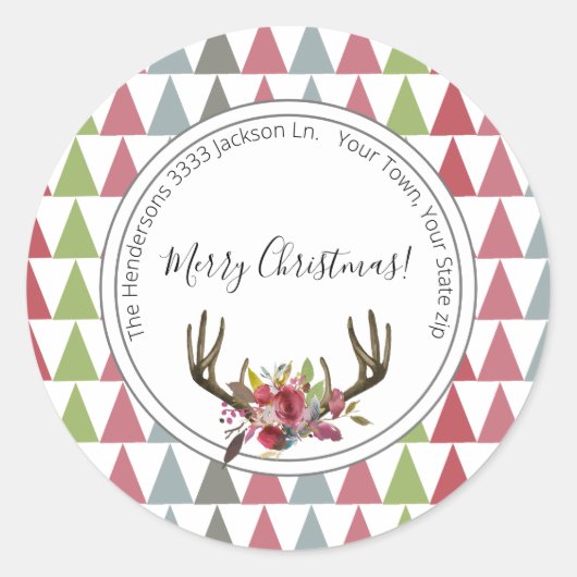 Boho Chic Vrolijke Kerstmis Envelop Seal Ronde Sticker (Voorkant)