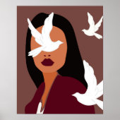 Boho Chic Vrouw met Witte Duiven Minimalistische K Poster (Voorkant)