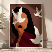 Boho Chic Vrouw met Witte Duiven Minimalistische K Poster