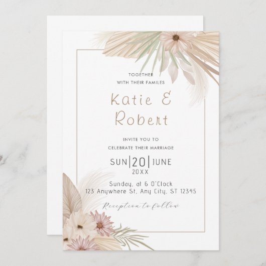 Boho Chic Watercolor Bloemen Bruiloft Kaart (Voorkant / Achterkant)