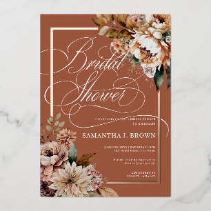 Boho Chic Watercolor Bloemen Herfst Bruidsdouche Folie Uitnodiging