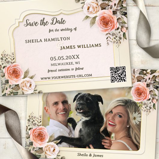 Boho Chic Watercolor Foto Save the Date Kaart