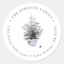 Boho Chic Watercolor Kerstboom Retouradres Ronde Sticker