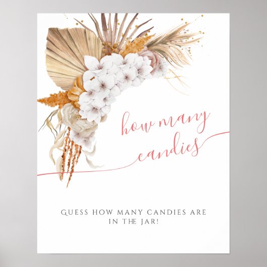 Boho Chic Waterverf Baby Shower Hoeveel Candies Poster (Voorkant)