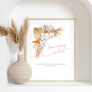 Boho Chic Waterverf Baby shower Hoeveel Snoepjes Poster