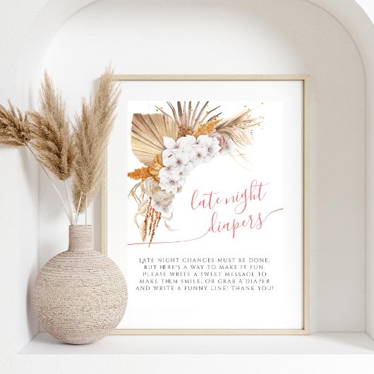 Boho Chic Waterverf Baby shower Late nacht Diaper Poster