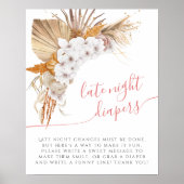 Boho Chic Waterverf Baby shower Late nacht Diaper Poster (Voorkant)