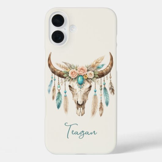 Boho Chic Waterverf Bloem Koeien Schedel Case-Mate iPhone Case (Achterkant)