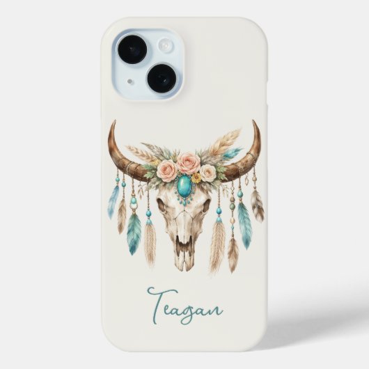 Boho Chic Waterverf Bloem Koeien Schedel Case-Mate iPhone Case (Achterkant)