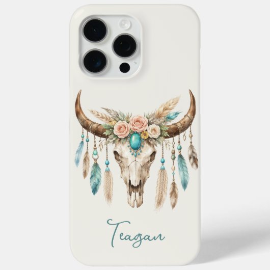 Boho Chic Waterverf Bloem Koeien Schedel Case-Mate iPhone Case (Achterkant)