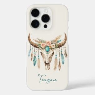 Boho Chic Waterverf Bloem Koeien Schedel iPhone 16 Pro Hoesje