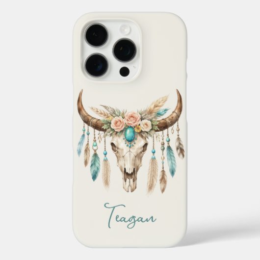 Boho Chic Waterverf Bloem Koeien Schedel Case-Mate iPhone Case (Achterkant)
