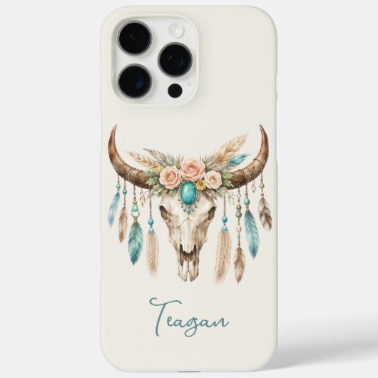 Boho Chic Waterverf Bloem Koeien Schedel Case-Mate iPhone Case (Achterkant)