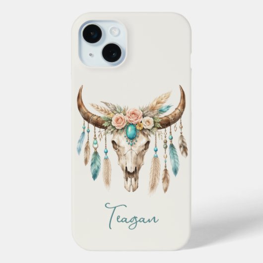 Boho Chic Waterverf Bloem Koeien Schedel Case-Mate iPhone Case (Achterkant)