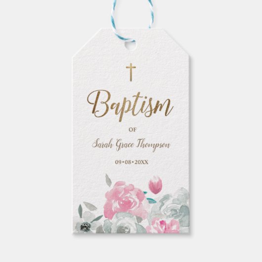 Boho Chic Waterverf Bloemen Baby Doopfeest Cadeaulabel (Voorkant)