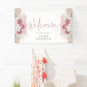 Boho Chic Waterverf Bloemen Baby Shower Welkom Spandoek (Insitu)
