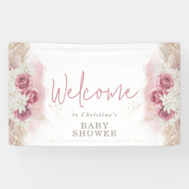 Boho Chic Waterverf Bloemen Baby Shower Welkom Spandoek