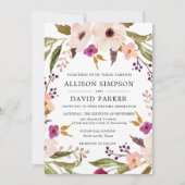 Boho Chic | Waterverf Bloemen Huwelijksuitnodiging Kaart (Voorkant)