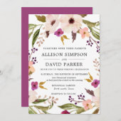 Boho Chic | Waterverf Bloemen Huwelijksuitnodiging Kaart (Voorkant / Achterkant)