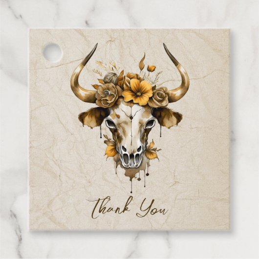 Boho Chic Waterverf Bloemen Koe Schedel Huwelijk Bedankjes Labels (Voorkant)