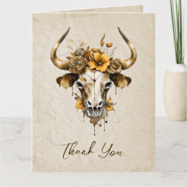 Boho Chic Waterverf Bloemen Koe Schedel Huwelijk Bedankkaart