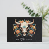 Boho Chic Waterverf Bloemen Koe Schedel Huwelijk RSVP Kaartje (Staand voorkant)