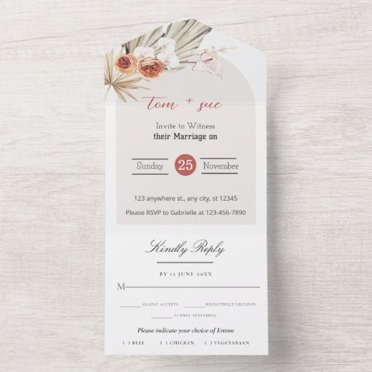 Boho Chic Waterverf bloemenbruiloft All In One Uitnodiging (Binnen)