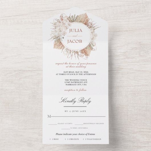 Boho Chic Waterverf bloemenbruiloft All In One Uitnodiging (Binnen)