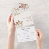 Boho Chic Waterverf bloemenbruiloft All In One Uitnodiging (Afscheurbaar)