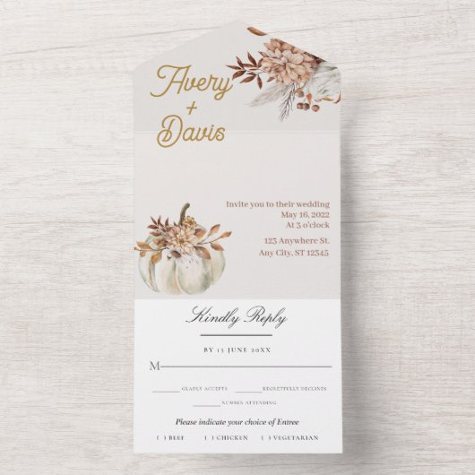 Boho Chic Waterverf bloemenbruiloft All In One Uitnodiging (Binnen)