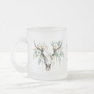 Boho Chic Waterverf Bloemige Koeienschedel Matglas Koffiemok