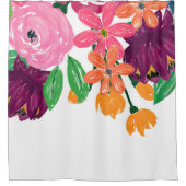 Boho Chic Waterverf Burgundy Pink Flowers Douchegordijn (Voorkant)
