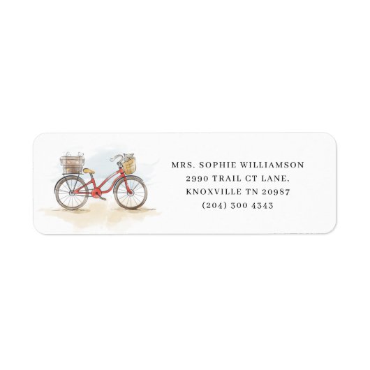 Boho Chic Waterverf Classic Bike Return Address Etiket (Voorkant)