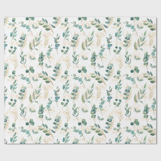 Boho Chic Waterverf Eucalyptus Greenery Sparkles Cadeaupapier (Vlak)
