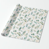 Boho Chic Waterverf Eucalyptus Greenery Sparkles Cadeaupapier (Uitgerold)
